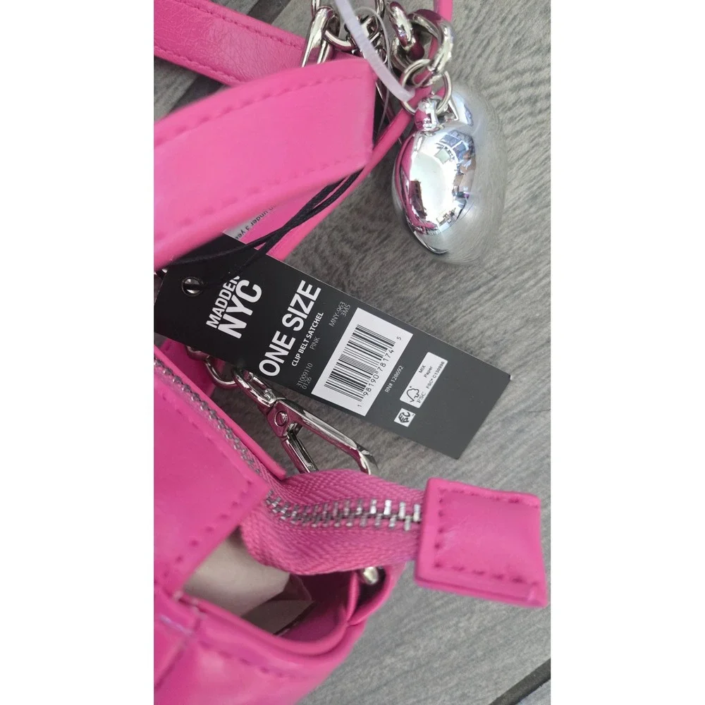 Madden NYC Pink Clip Belt Satchel Crossbody Bag Heart Charm MNY-963 NEW
